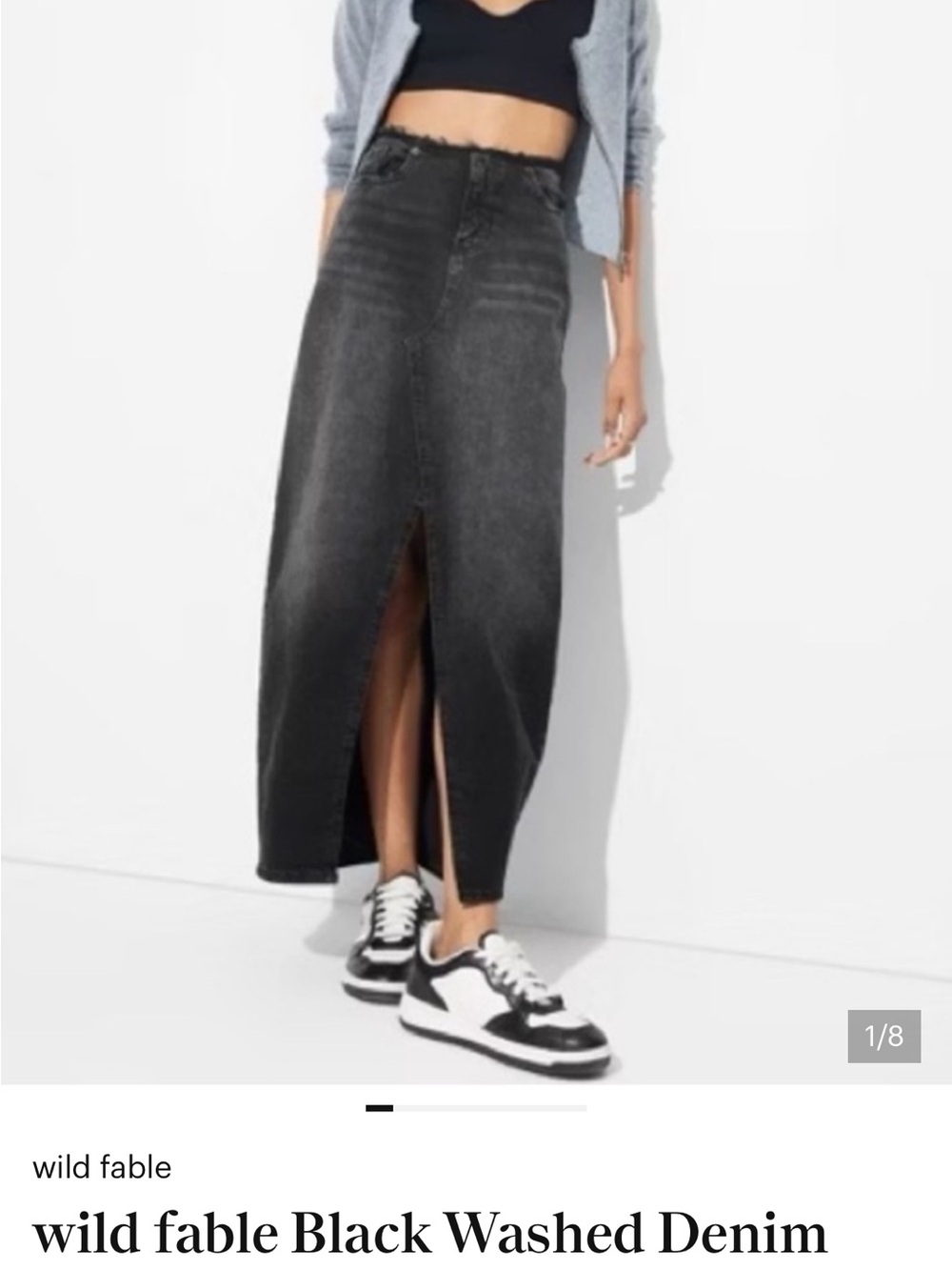wild fable Black Washed Denim Maxi Skirt - Long Casual Style - Picture 3 of 9